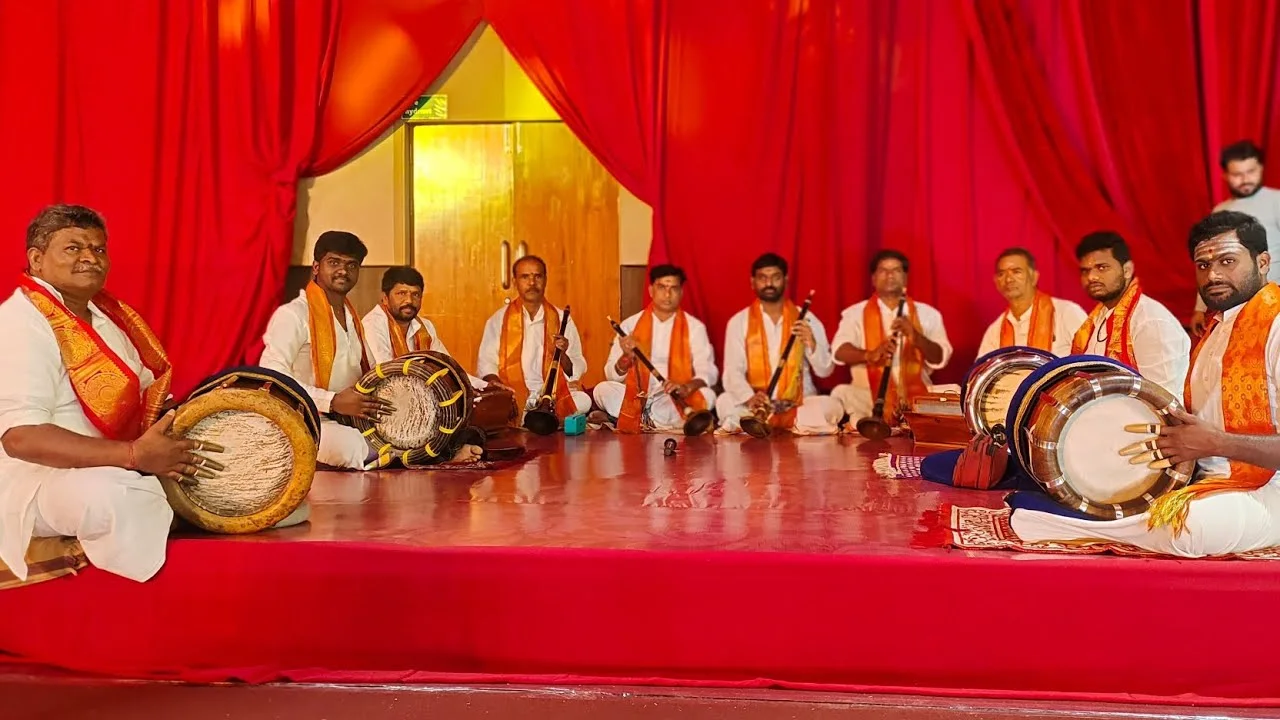 SLD Nadaswaram troupe performing live in traditional attire on stage